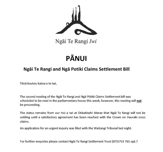 Ngai Te Rangi and Nga Potiki Claims settlement bill